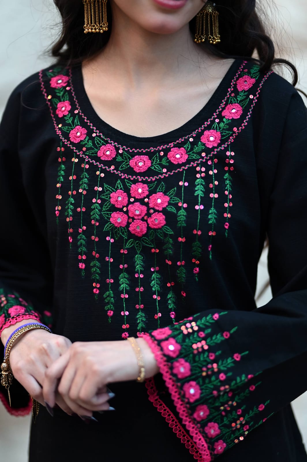 Soft Khaddar 2-Piece Suit with Handmade Mirror & Sitara Embroidery