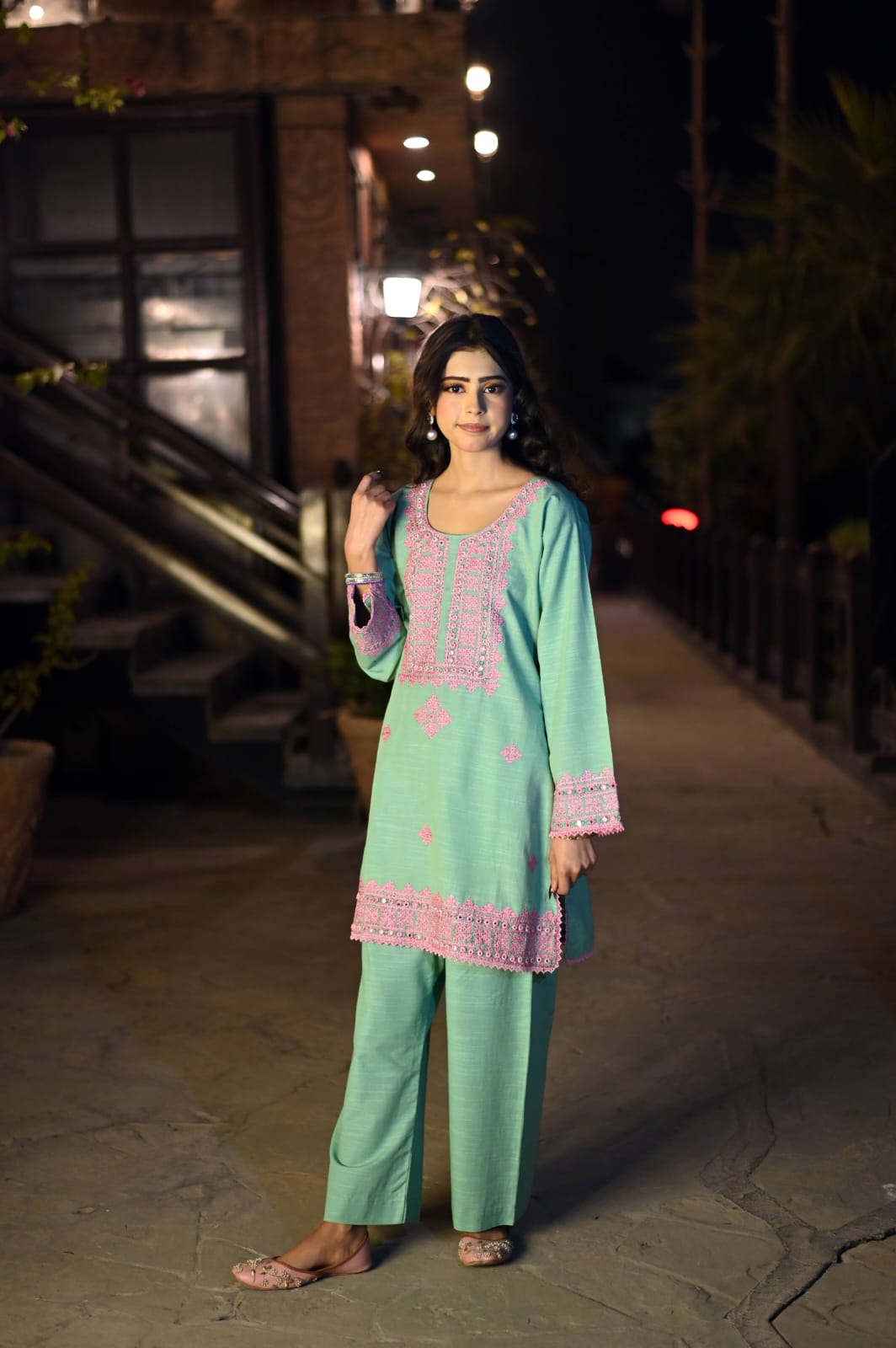 Soft Khaddar 2-Piece Suit with Mirror & Handmade Embroidery