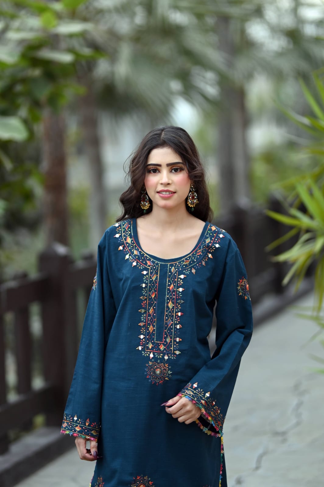 Soft Khaddar Mirror-Work 2-Piece Suit with Handmade Embroidery