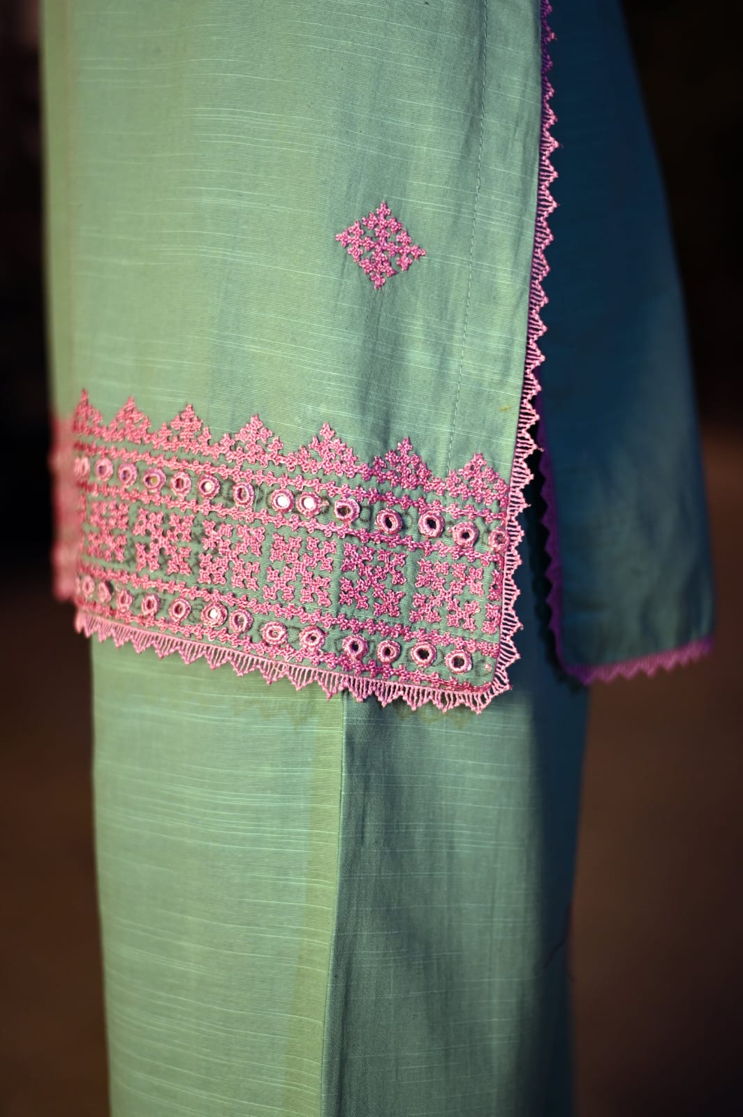 Soft Khaddar 2-Piece Suit with Mirror & Handmade Embroidery