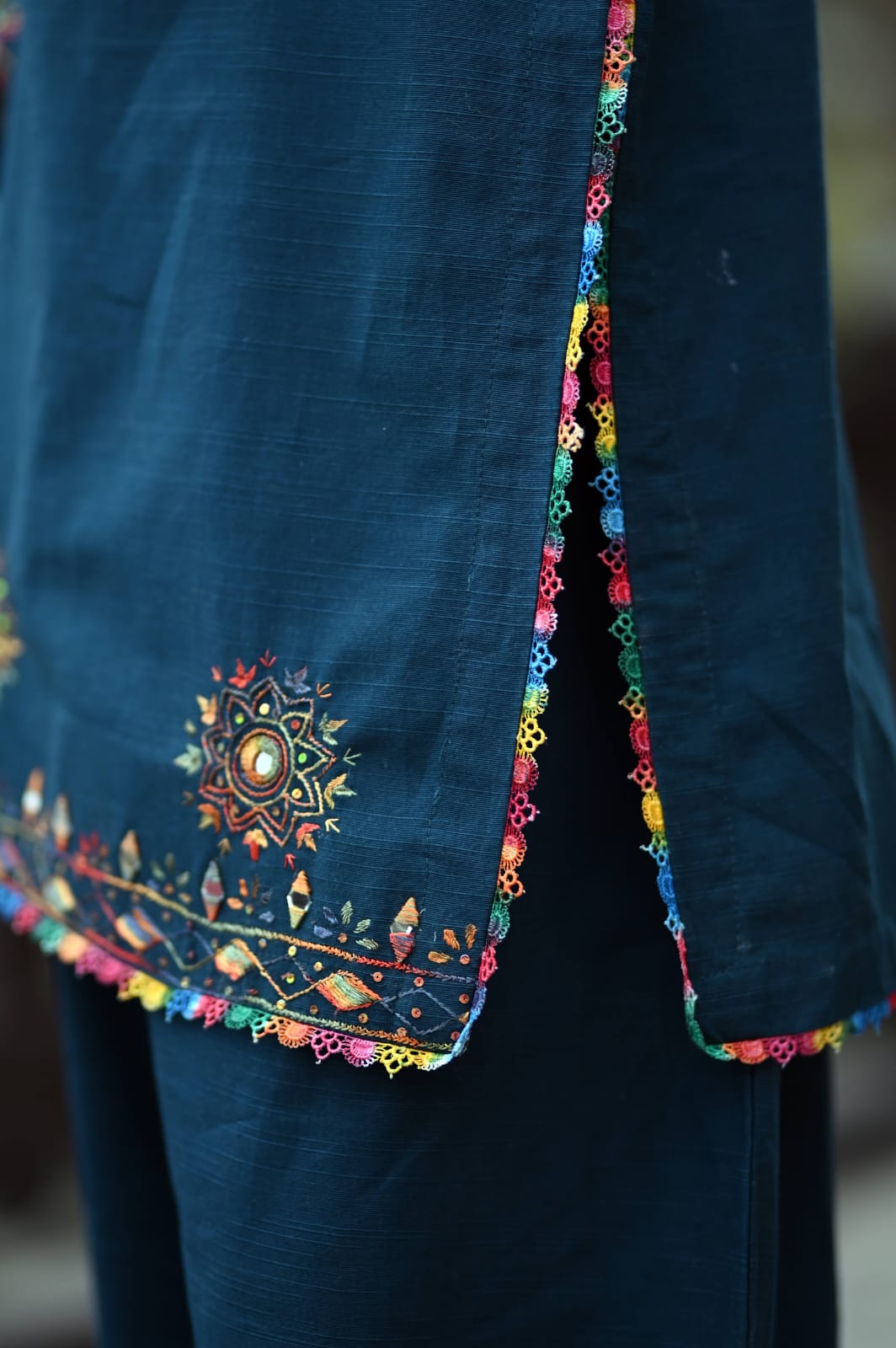 Soft Khaddar Mirror-Work 2-Piece Suit with Handmade Embroidery