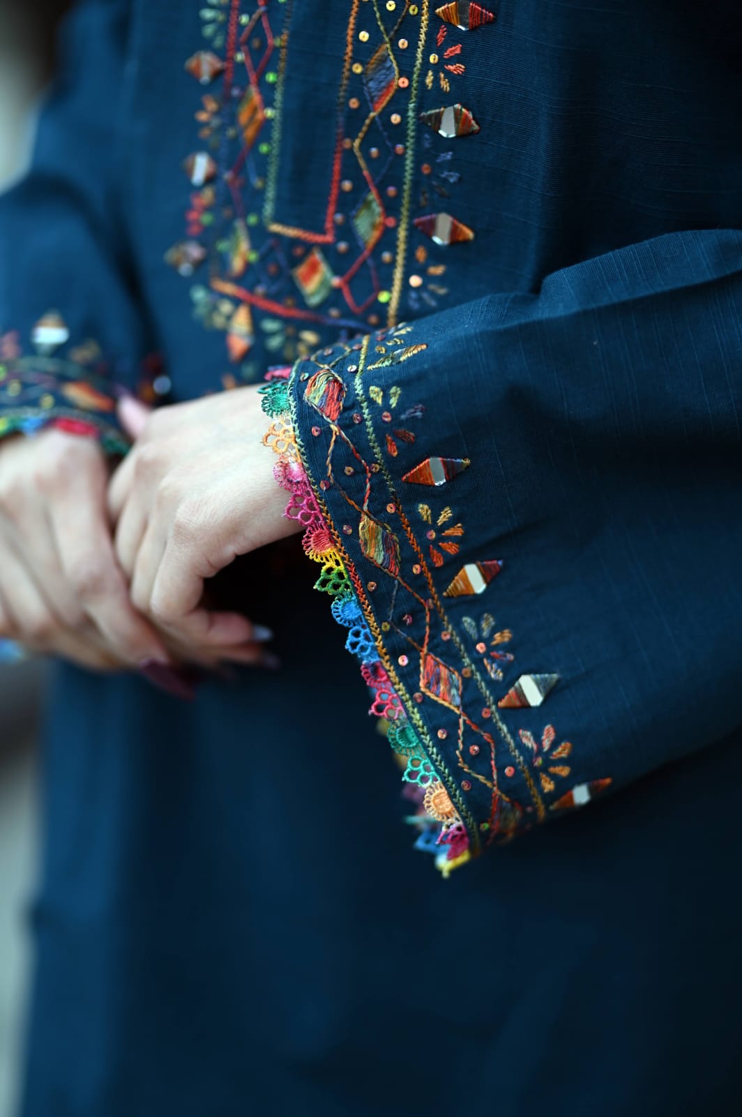 Soft Khaddar Mirror-Work 2-Piece Suit with Handmade Embroidery