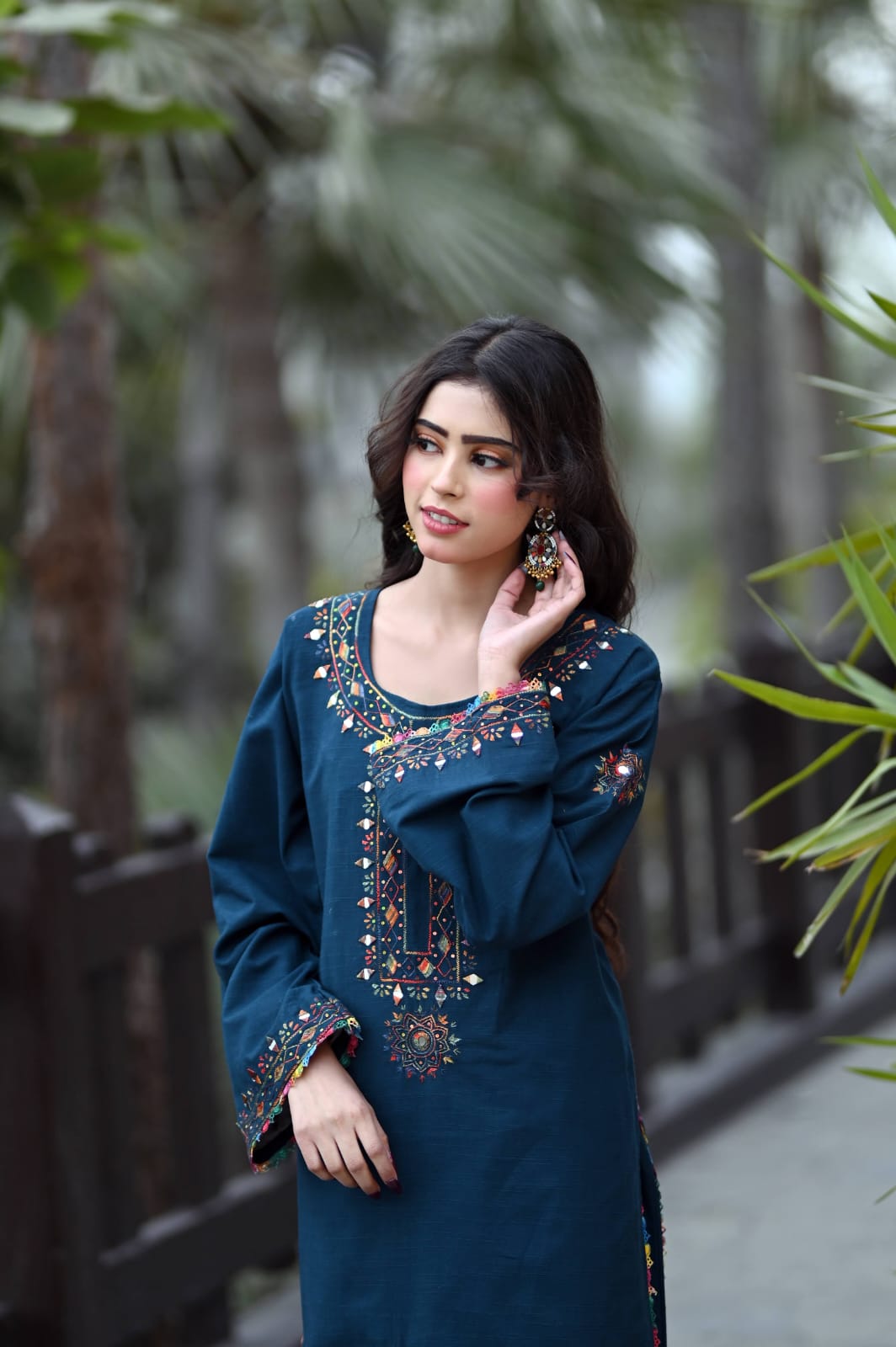 Soft Khaddar Mirror-Work 2-Piece Suit with Handmade Embroidery